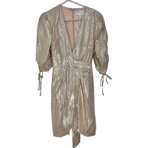 Alice McCall Astral Plane Cap Sleeve Metallic Gold Mini Dress Size 6 $475 - Picture 4 of 16